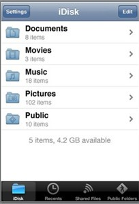 Apple iPhone iDisk application